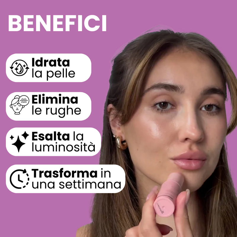 Donna applica lo stick Elvrea sul viso